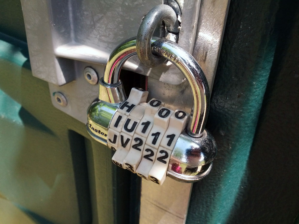 Lock affixed to the port-a-potty at Heyer-Bayer memorial park